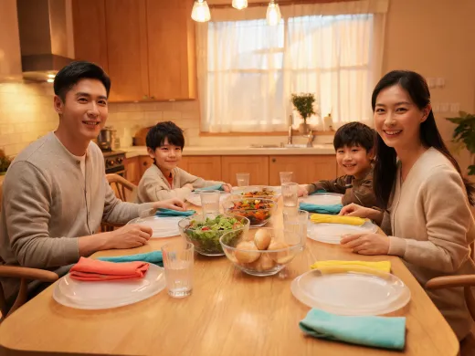 Family dinner table with Corelle plates