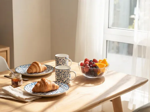 Brunch table with patterned dinnerware