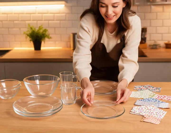 Advisor arranging Corelle plates and bowls